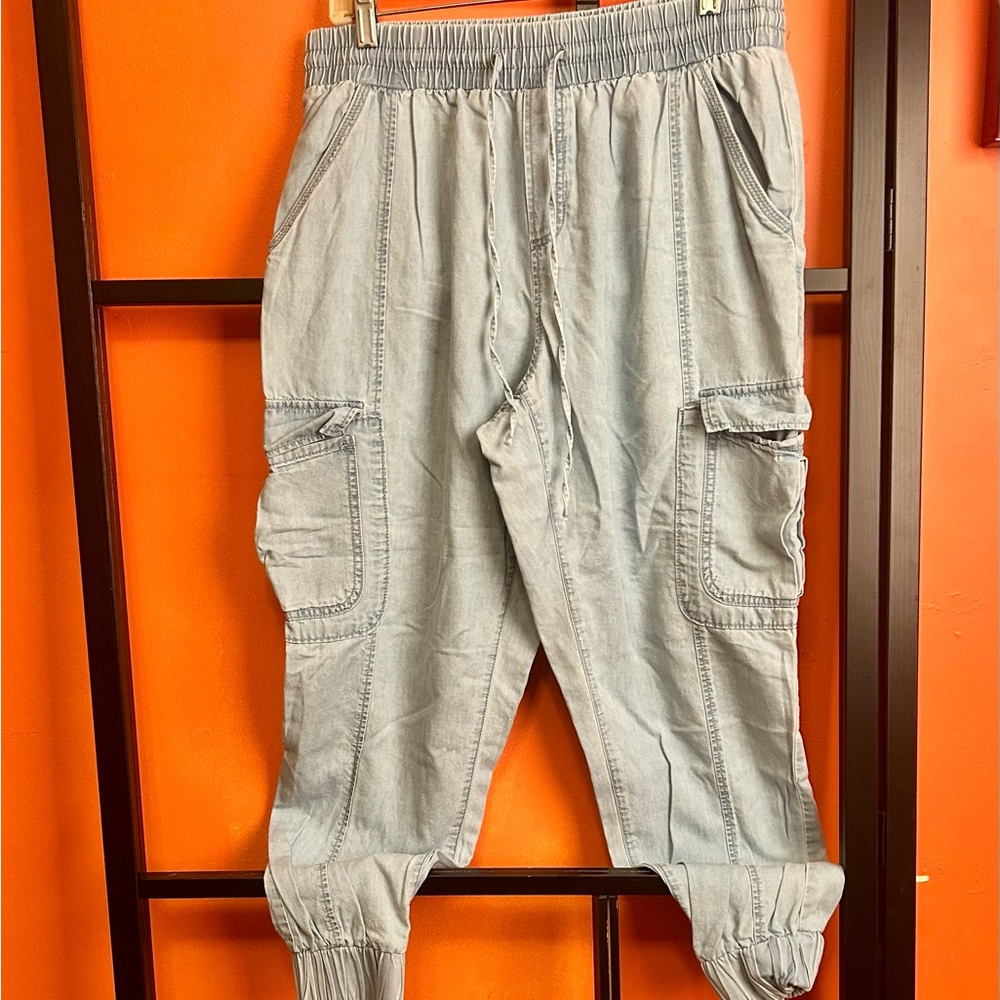 INC International Concepts Tencel Cargo Jogger Pants Light Wash Blue